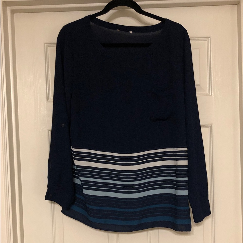 Women’s Navy Blue Striped Long Sleeve Tunic Top 21” P2P